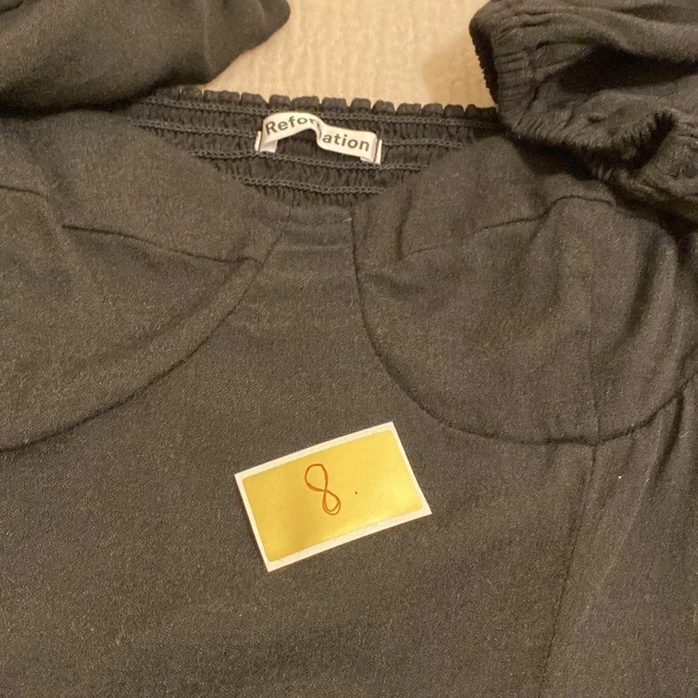 Reformation Black Square-Neck Puff Sleeve Top. Size 4